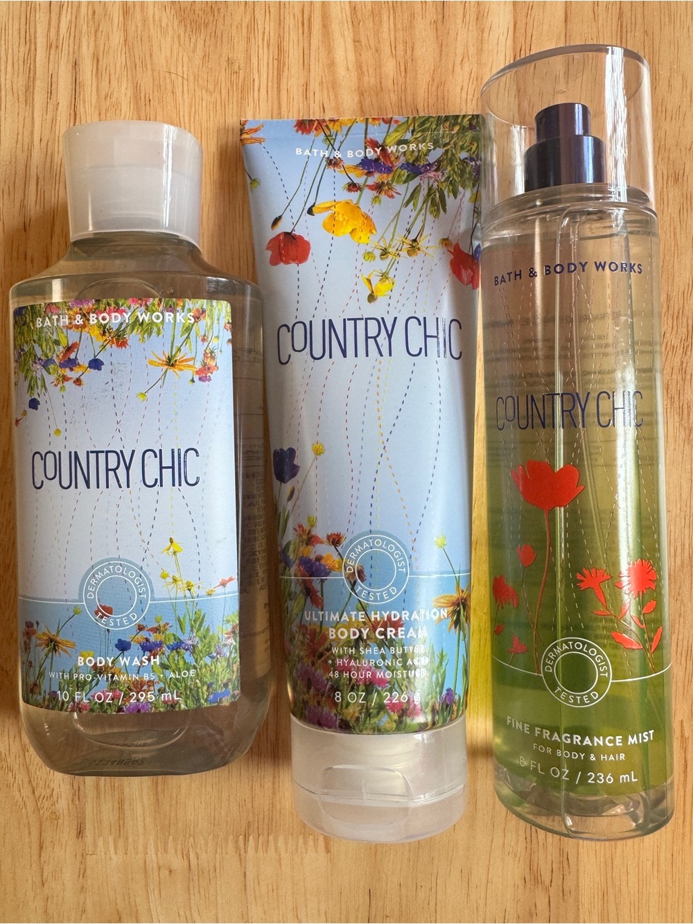 Bath & Body Works Country Chic Blue Floral Body Care Trio